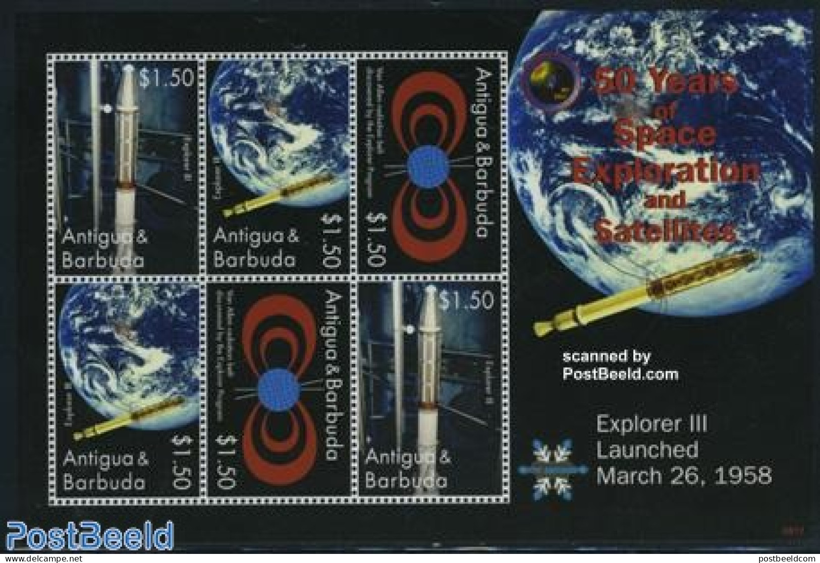Antigua & Barbuda 2008 Explorer III 2x3v M/s, Mint NH, Transport - Space Exploration - Antigua And Barbuda (1981-...)