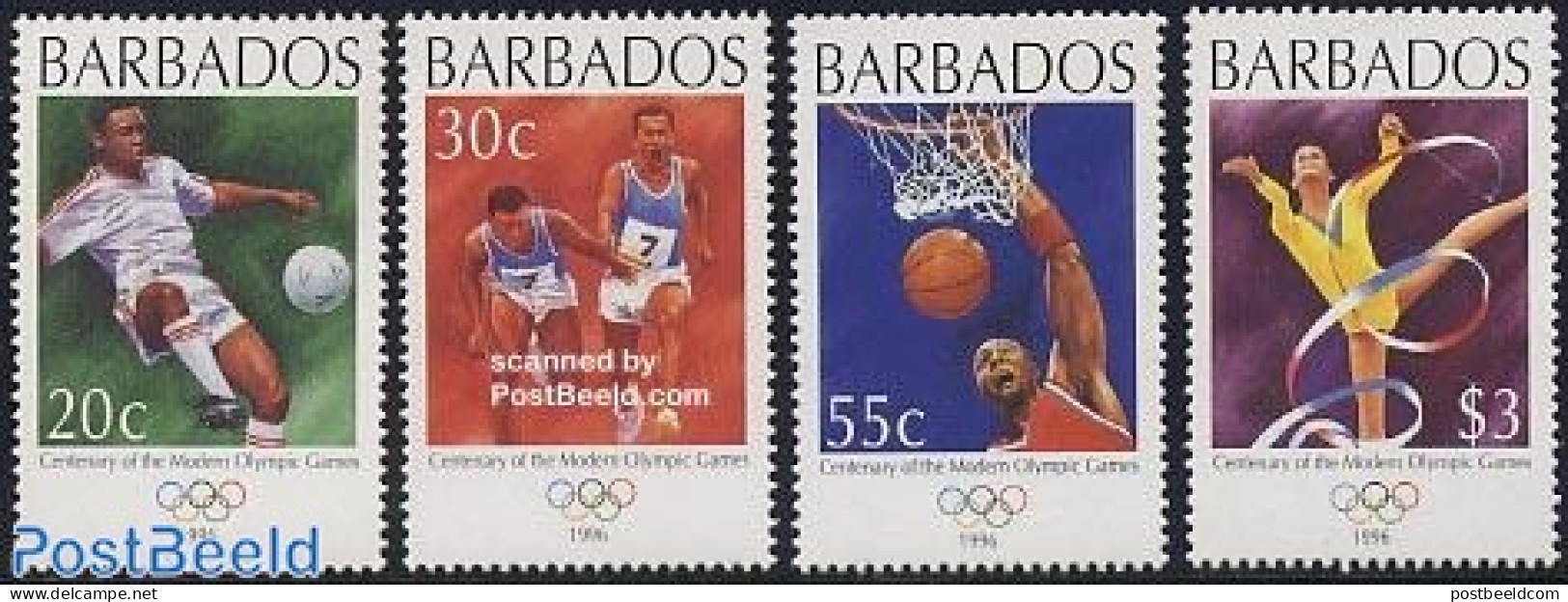 Barbados 1996 Olympic Games 4v, Mint NH, Sport - Basketball - Football - Olympic Games - Pallacanestro