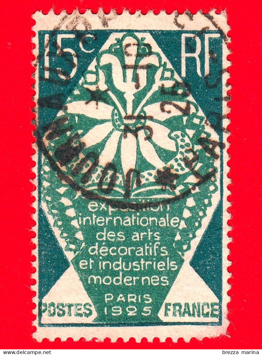 FRANCIA - Usato - 1925 - Mostra D'arte, Parigi - Vetri E Terracotte - Vaso Di Fiori - 15 - Oblitérés
