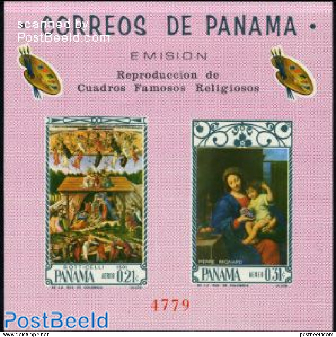 Panama 1966 Religious Paintings S/s Imperforated, Mint NH, Religion - Religion - Art - Paintings - Panamá