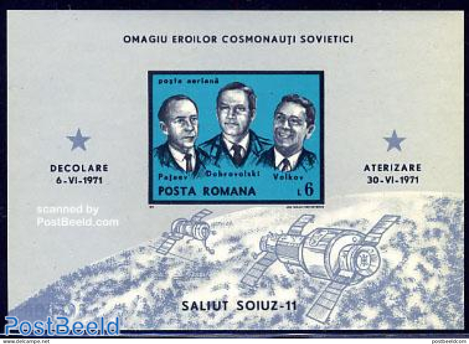 Romania 1971 Sojuz 11 Accident S/s, Mint NH, History - Transport - Space Exploration - Disasters - Unused Stamps