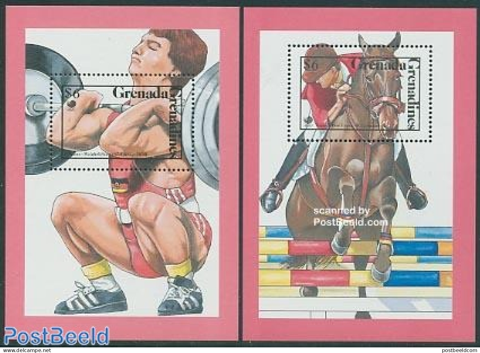 Grenada Grenadines 1989 Olympic Winners 2 S/s, Mint NH, Nature - Sport - Horses - Olympic Games - Weightlifting - Pesistica