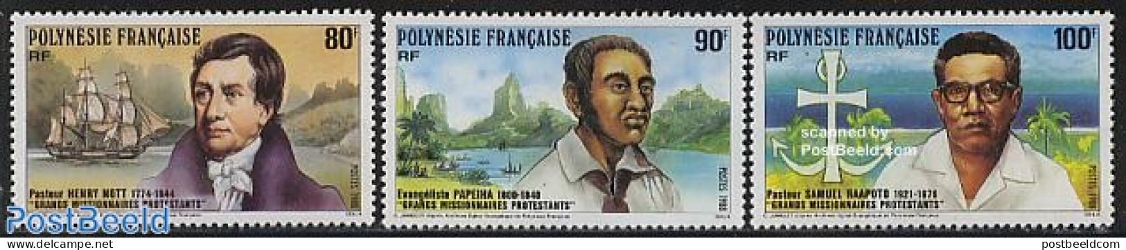 French Polynesia 1988 Missionaires 3v, Mint NH, Religion - Transport - Religion - Ships And Boats - Nuovi