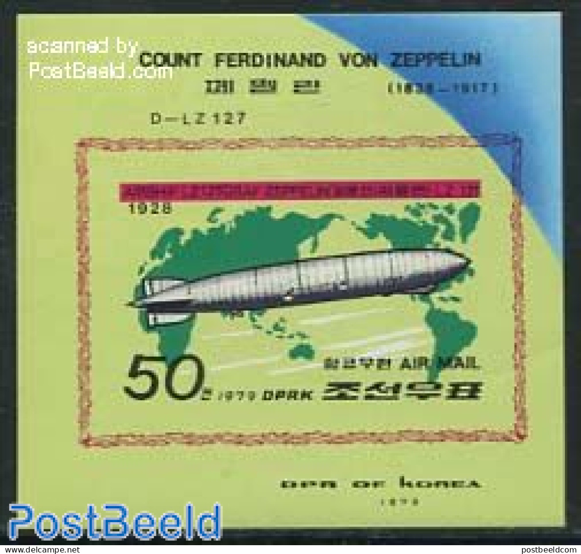 Korea, North 1979 Zeppelin S/s, Imperforated, Mint NH, Transport - Various - Zeppelins - Maps - Zeppelins