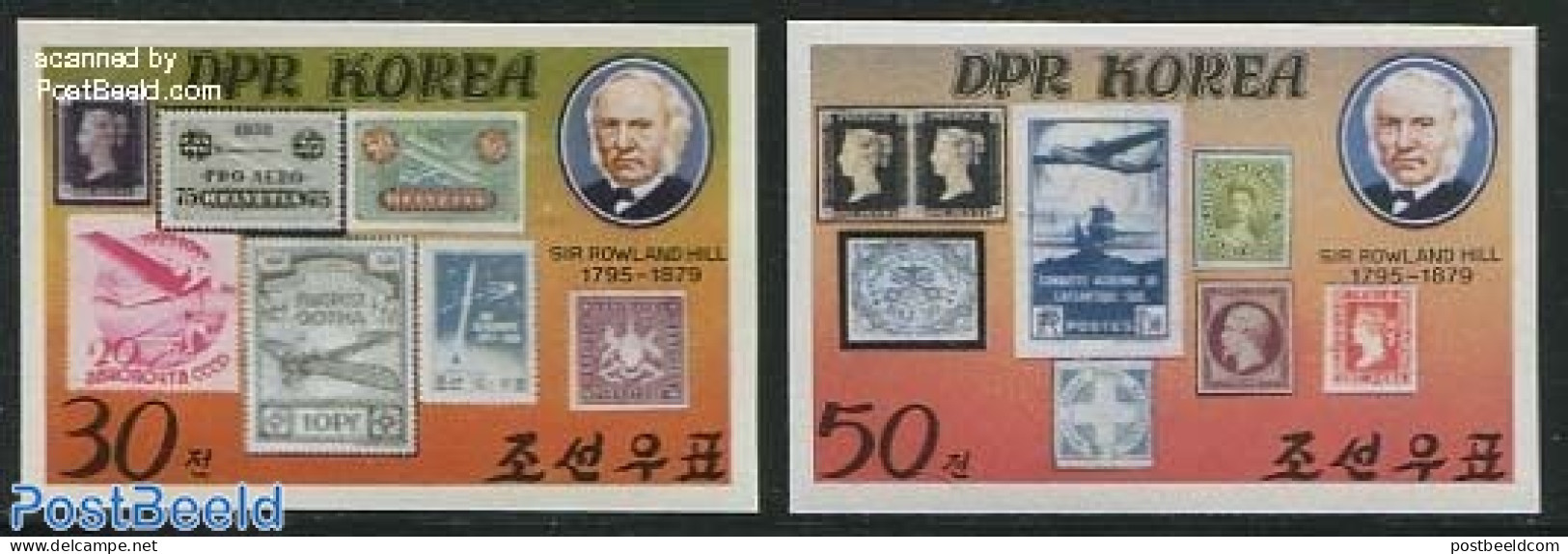 Korea, North 1980 Sir Rowland Hill 2v Imperforated, Mint NH, Transport - Sir Rowland Hill - Stamps On Stamps - Aircraf.. - Rowland Hill