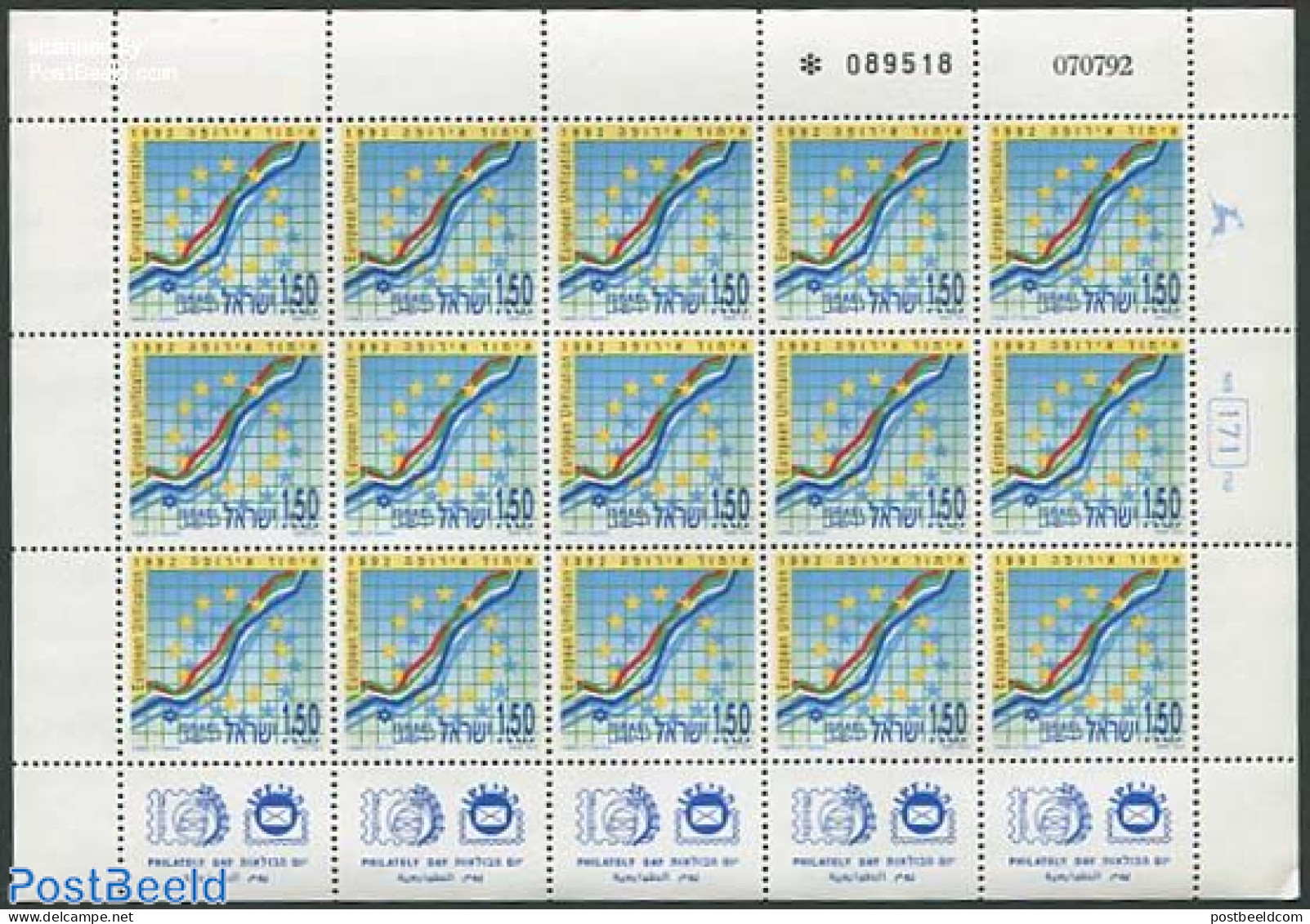 Israel 1992 European Market M/s, Mint NH, History - Europa Hang-on Issues - Ungebraucht (mit Tabs)