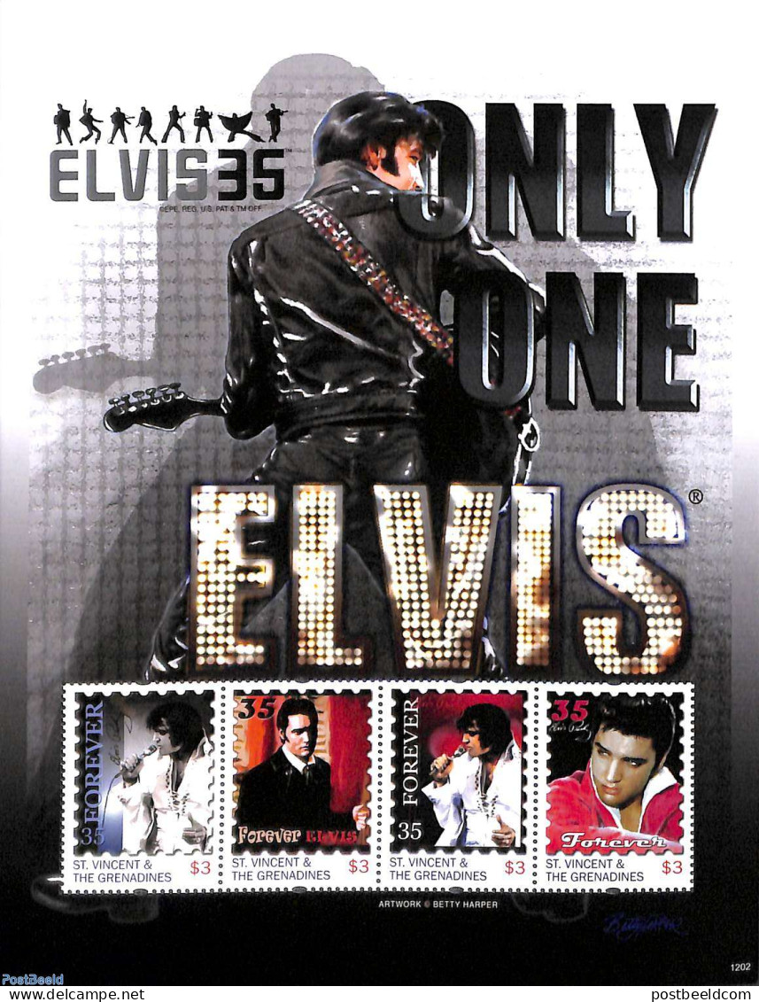 Saint Vincent 2012 Elvis Presley 4v M/s, Mint NH, Performance Art - Elvis Presley - Music - Popular Music - Elvis Presley