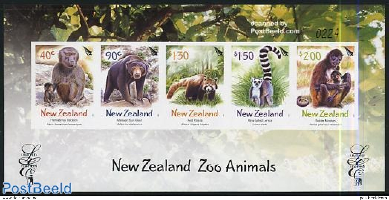 New Zealand 2004 Zoo Animals S/s, Limited Edition, Mint NH, Nature - Various - Animals (others & Mixed) - Bears - Monk.. - Unused Stamps