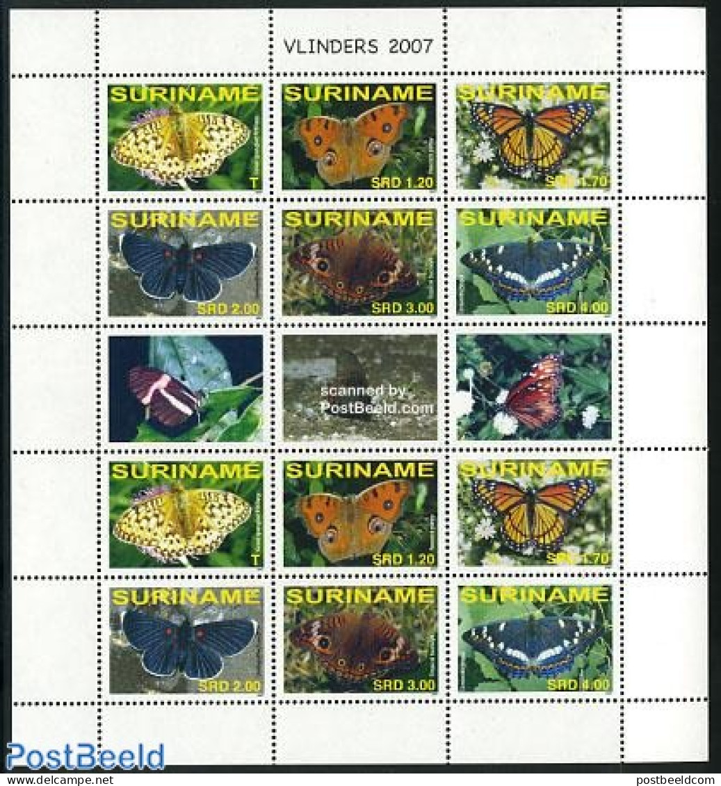 Suriname, Republic 2007 Butterflies 2x6v In M/s, Mint NH, Nature - Butterflies - Surinam