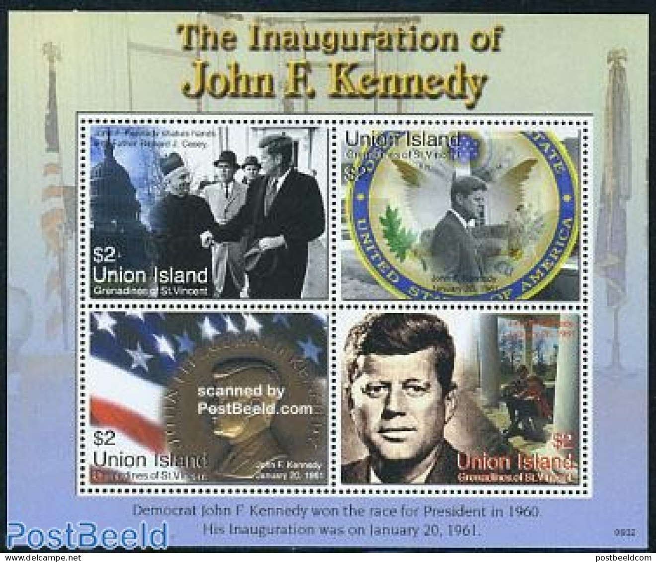 Saint Vincent & The Grenadines 2006 Union Island, J.F. Kennedy 4v M/s, Mint NH, History - Religion - American Presiden.. - St.Vincent Y Las Granadinas