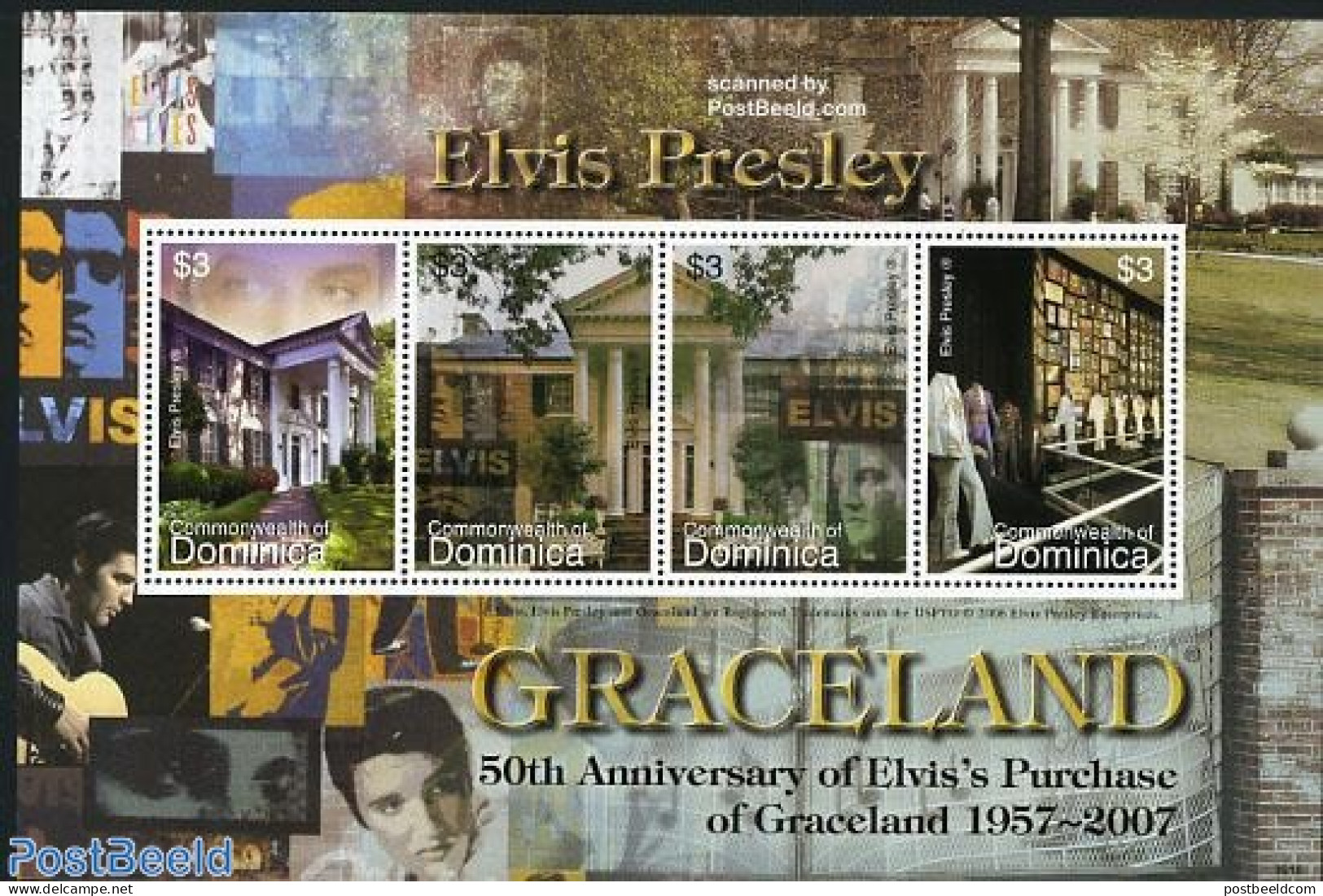 Dominica 2006 Elvis Presley, Graceland 4v M/s, Mint NH, Performance Art - Elvis Presley - Music - Popular Music - Elvis Presley