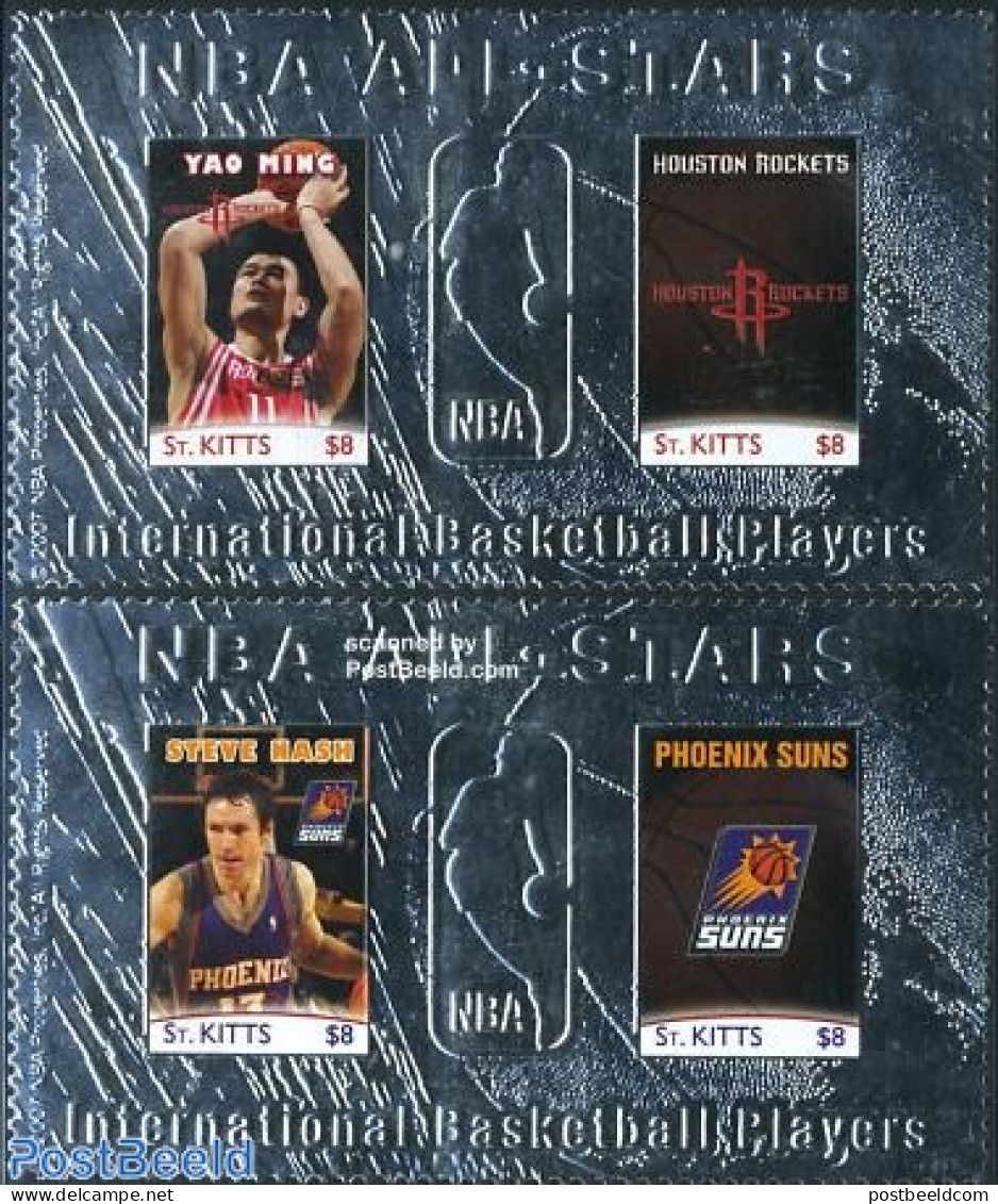 Saint Kitts/Nevis 2007 Basketball 2 S/s (silver), Mint NH, Sport - Basketball - Sport (other And Mixed) - Pallacanestro