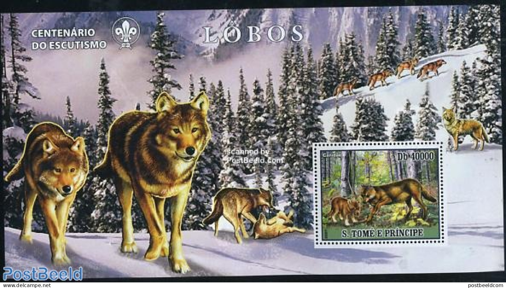Sao Tome/Principe 2007 Wolves S/s (scouting Sign On Border), Mint NH, Nature - Sport - Animals (others & Mixed) - Scou.. - Sao Tomé Y Príncipe