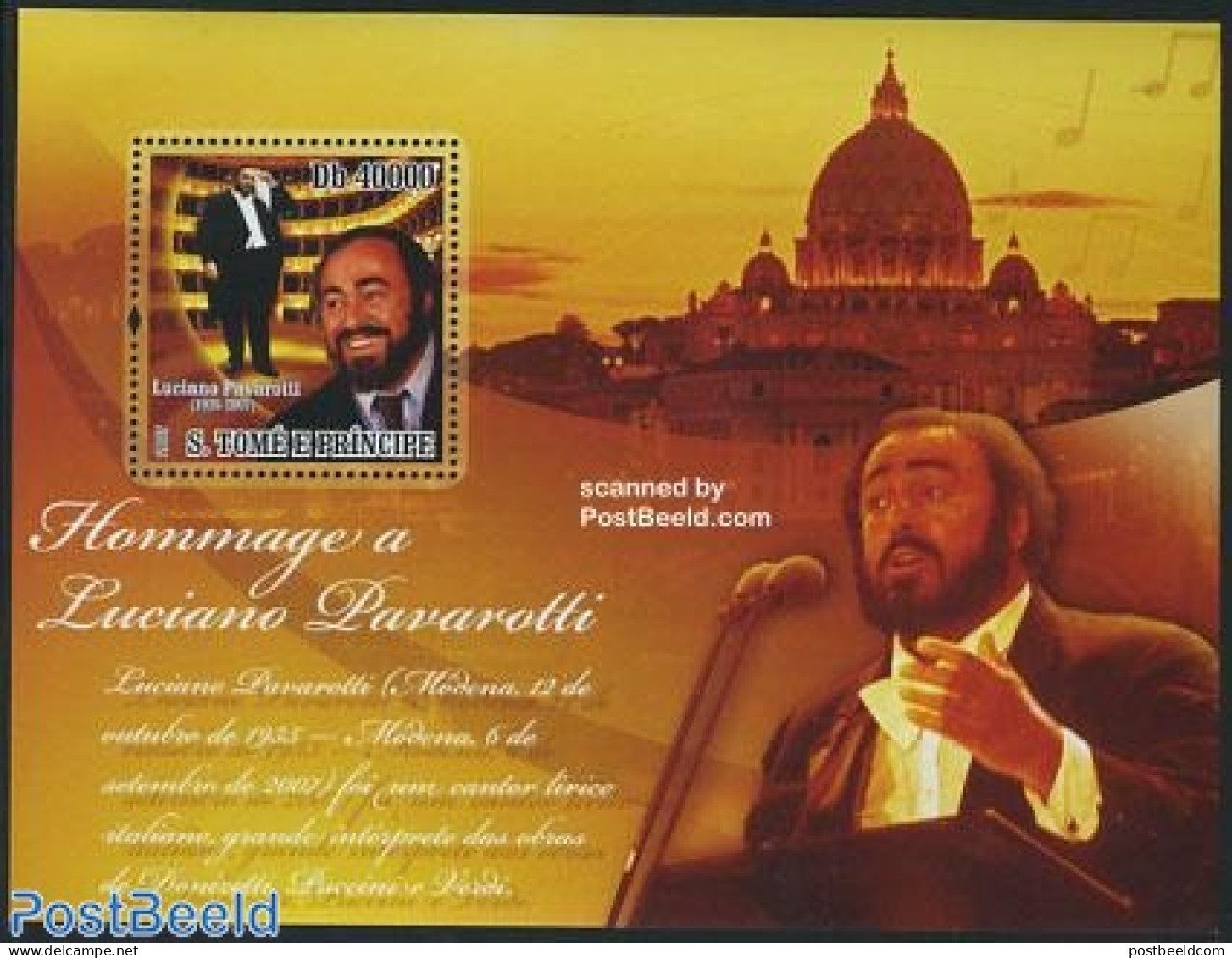 Sao Tome/Principe 2007 Luciano Pavarotti S/s, Mint NH, Performance Art - Music - Theatre - Music