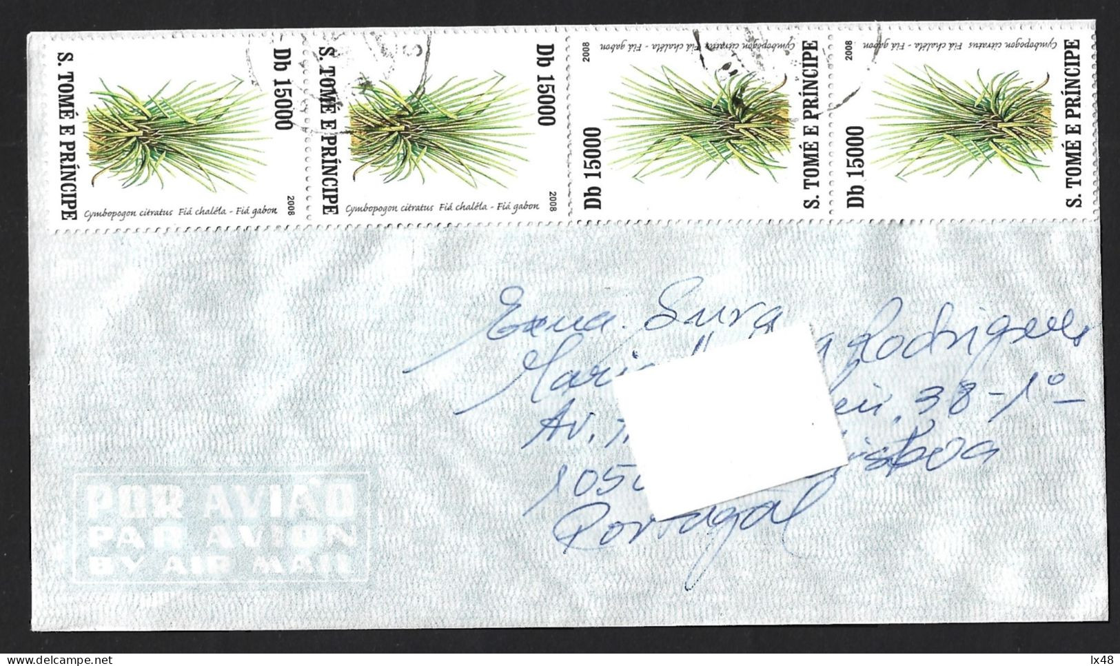 Carta São Tomé E Principe 4 Stamps 15000 Dobras. Cymbopogon Citratus. Chá Príncipe. Cymbopogon Citratus. Prince Tea. Bot - Sao Tomé Y Príncipe