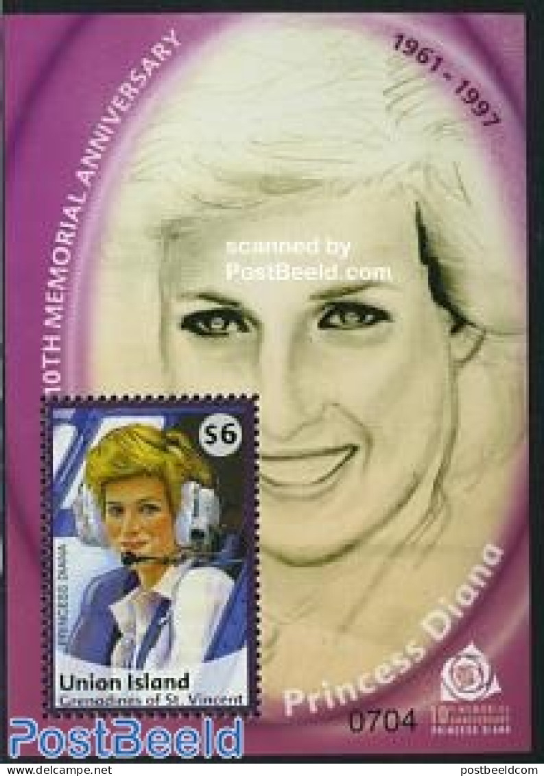Saint Vincent & The Grenadines 2007 Union Island, Death Of Diana S/s, Mint NH, History - Charles & Diana - Kings & Que.. - Familias Reales