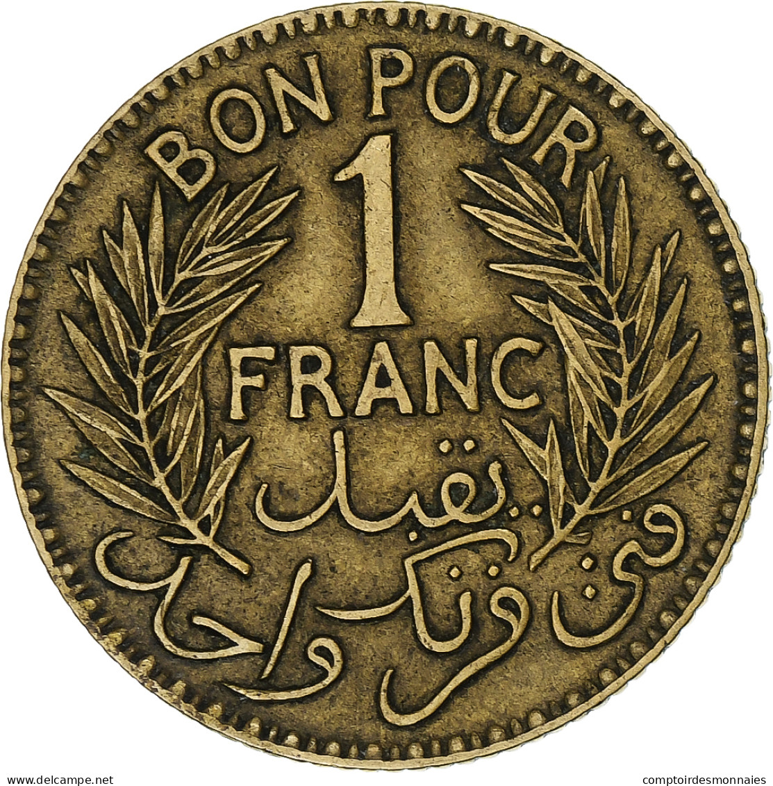 Tunisie, 1 Franc, 1921, Bronze-Aluminium, TTB - Tunisie