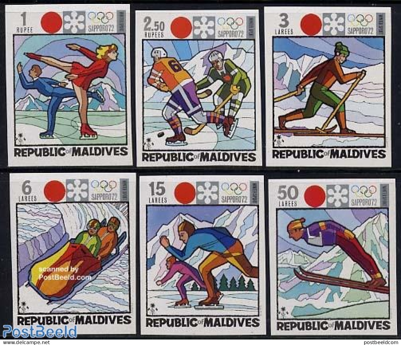 Maldives 1972 Olympic Games 6v Imperforated, Mint NH, Sport - Olympic Winter Games - Maldivas (1965-...)