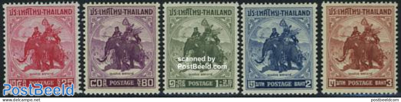 Thailand 1955 King Naresuan 5v, Unused (hinged), History - Nature - Kings & Queens (Royalty) - Elephants - Familias Reales
