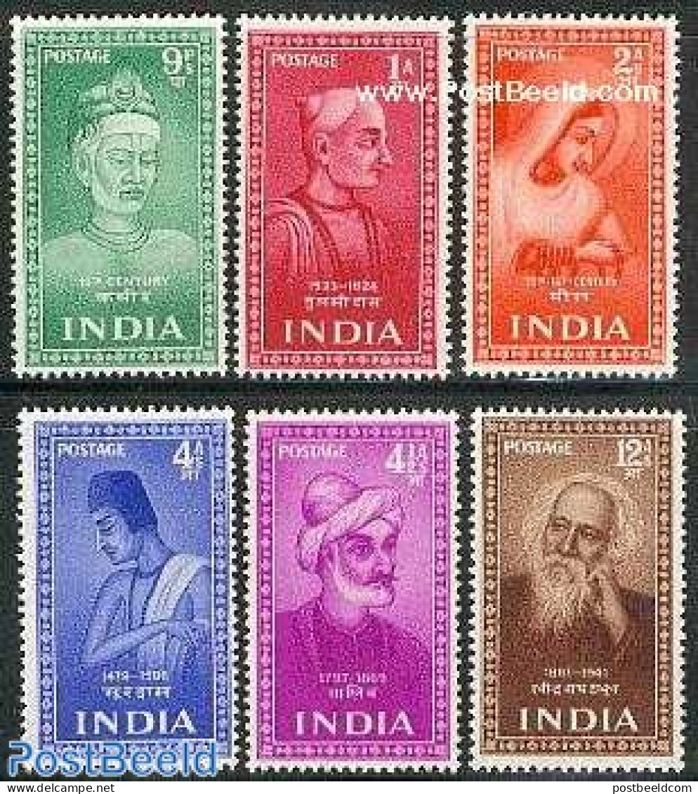 India 1952 Poets & Saints 6v, Unused (hinged), History - Nobel Prize Winners - Art - Authors - Unused Stamps