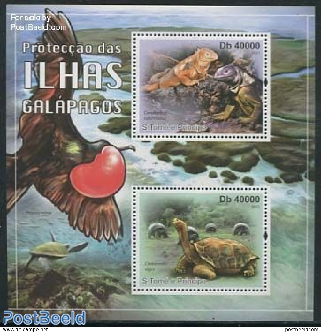 Sao Tome/Principe 2011 Animals Of The Galapagos Islands 2v M/s, Mint NH, Nature - Animals (others & Mixed) - Reptiles .. - Sao Tome And Principe