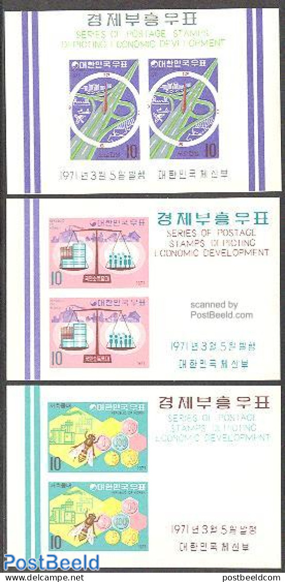 Korea, South 1971 Economic Development 3 S/s, Mint NH, Nature - Science - Various - Bees - Insects - Weights & Measure.. - Fabbriche E Imprese