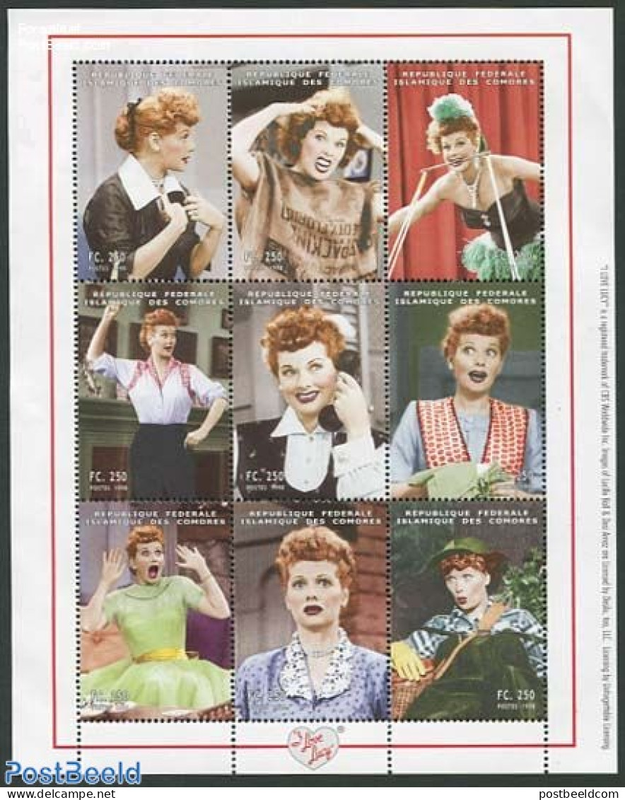 Comoros 1999 I Love Lucy 9v M/s, Mint NH, Performance Art - Movie Stars - Actores