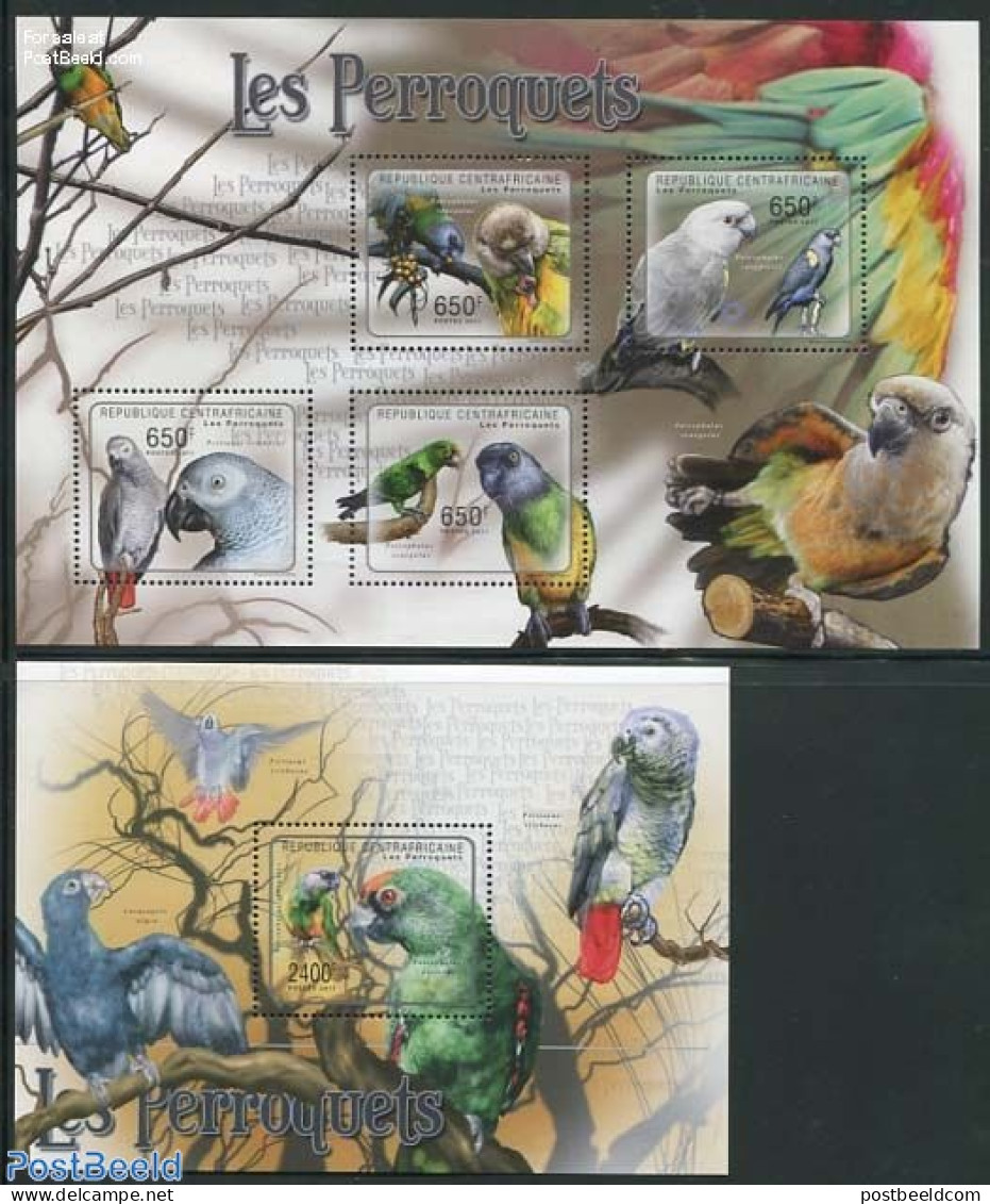 Central Africa 2011 Parrots 2 S/s, Mint NH, Nature - Birds - Parrots - Zentralafrik. Republik