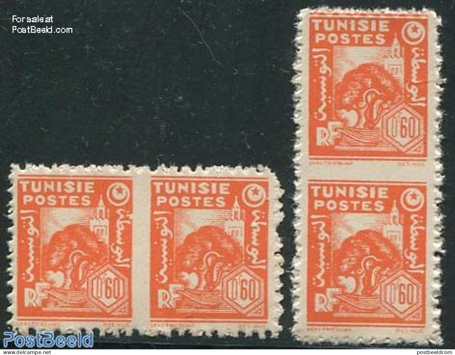 Tunisia 1944 60c Orange, 2 Pairs, Imperforated Between Stamps, Mint NH, Nature - Various - Trees & Forests - Errors, M.. - Rotary, Lions Club