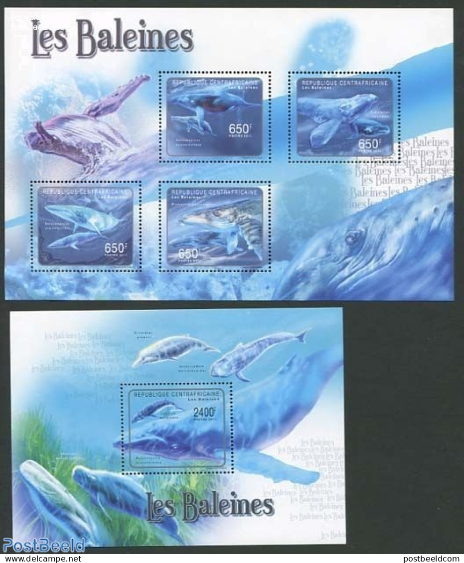 Central Africa 2011 Whales 2 S/s, Mint NH, Nature - Sea Mammals - Central African Republic