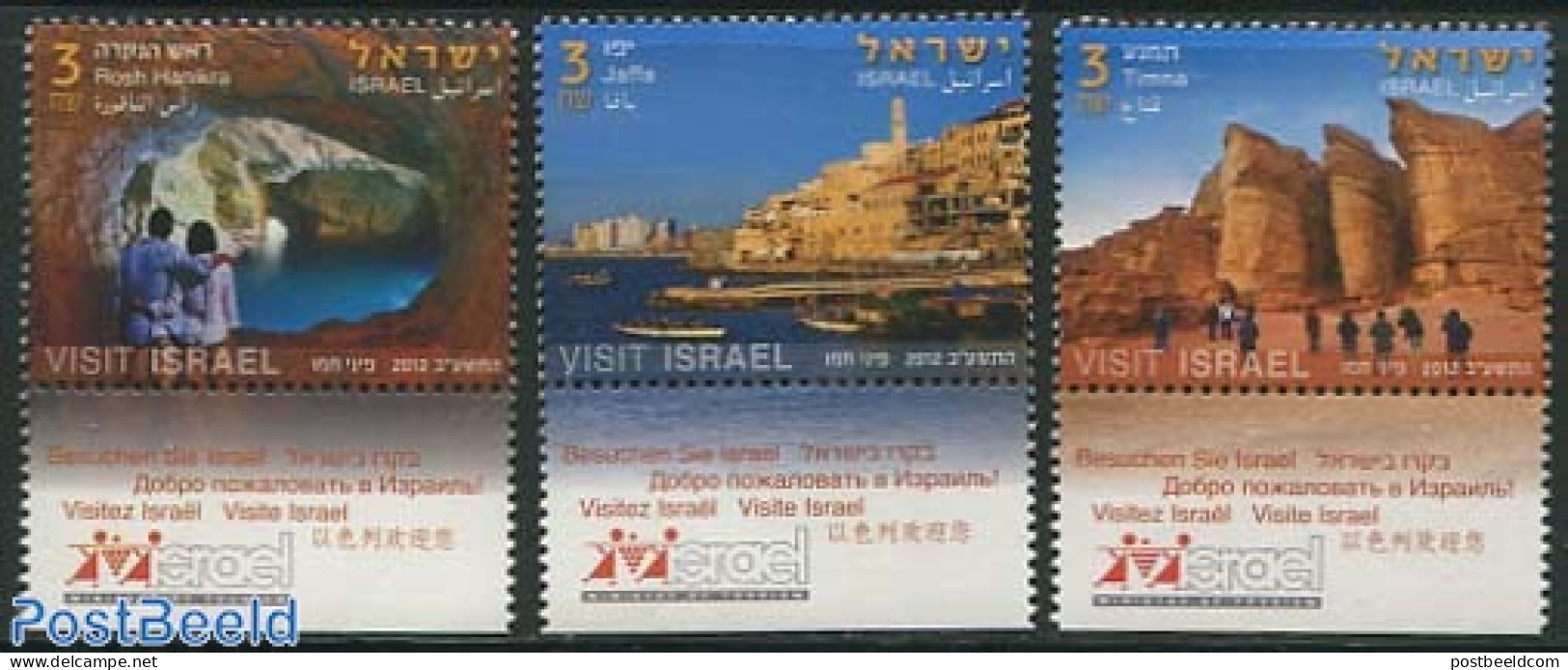 Israel 2012 Tourism 3v, Mint NH, History - Transport - Various - Geology - Ships And Boats - Tourism - Ungebraucht (mit Tabs)