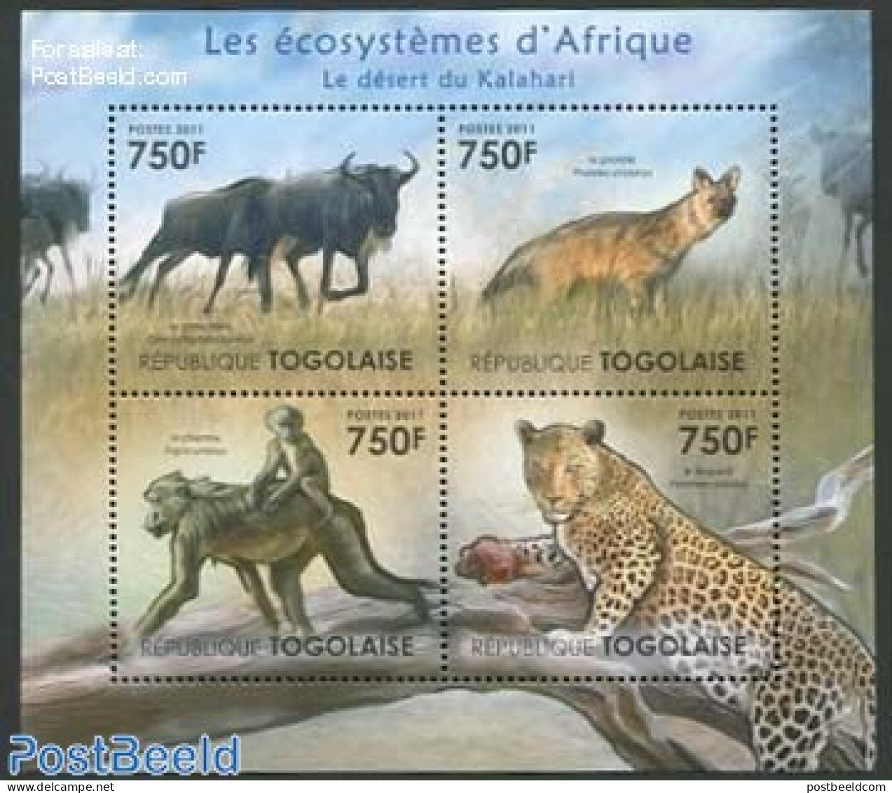 Togo 2011 Ecosystem, Kalahari Desert 4v M/s, Mint NH, Nature - Animals (others & Mixed) - Cat Family - Monkeys - Togo (1960-...)