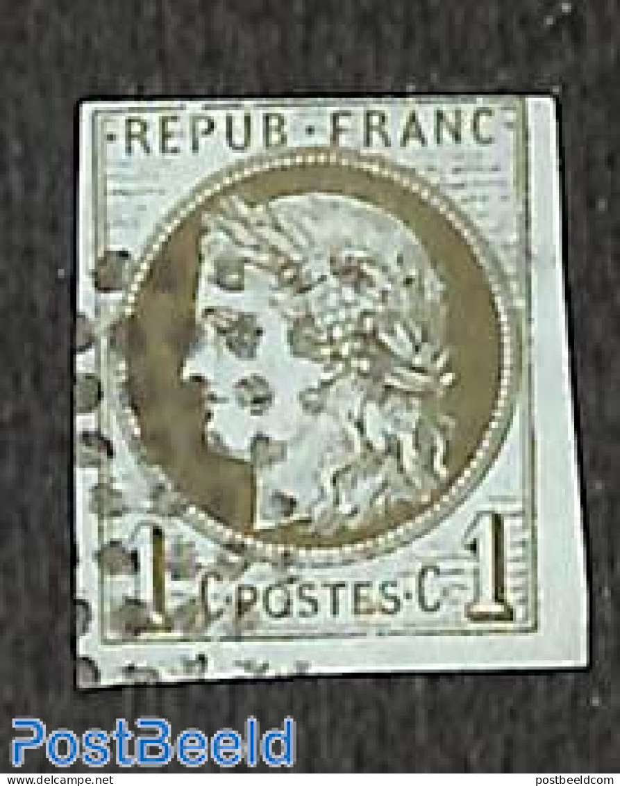France 1870 1c, Olive On Green-blueish Paper, Used, Used Stamps - Gebruikt