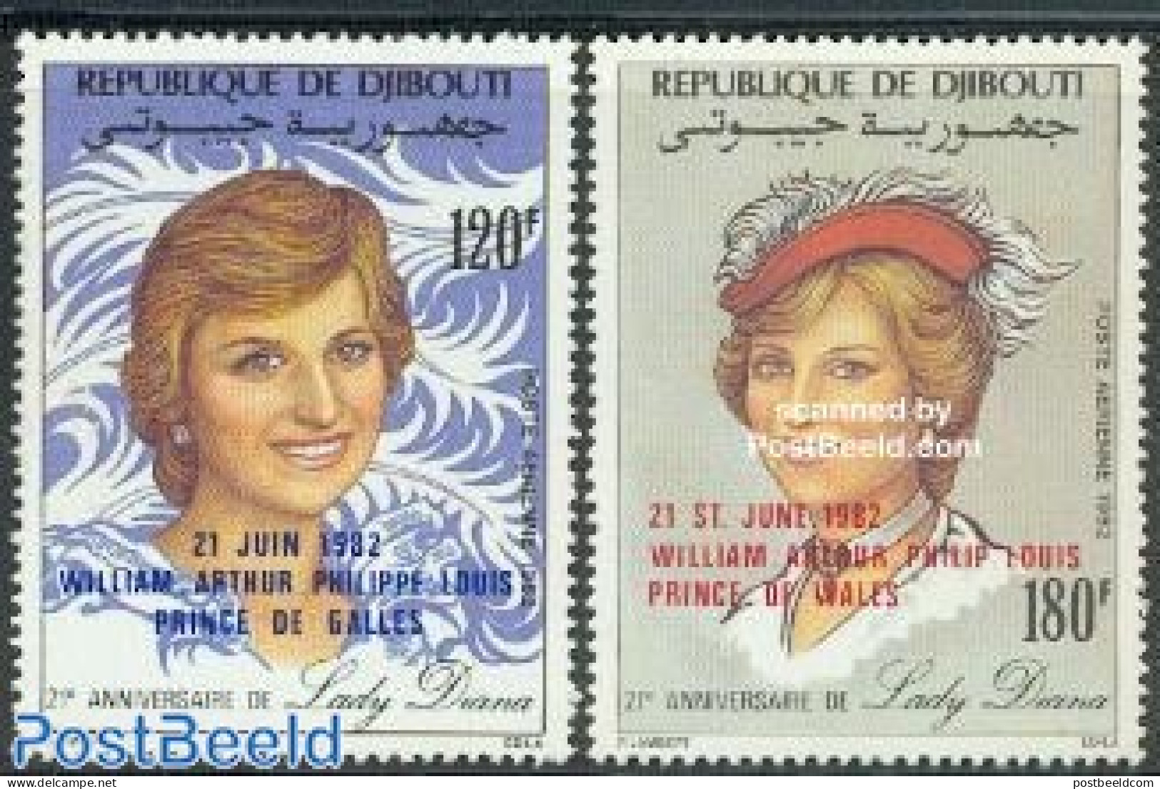 Djibouti 1982 Royal Baby 2v, Mint NH, History - Charles & Diana - Kings & Queens (Royalty) - Familias Reales