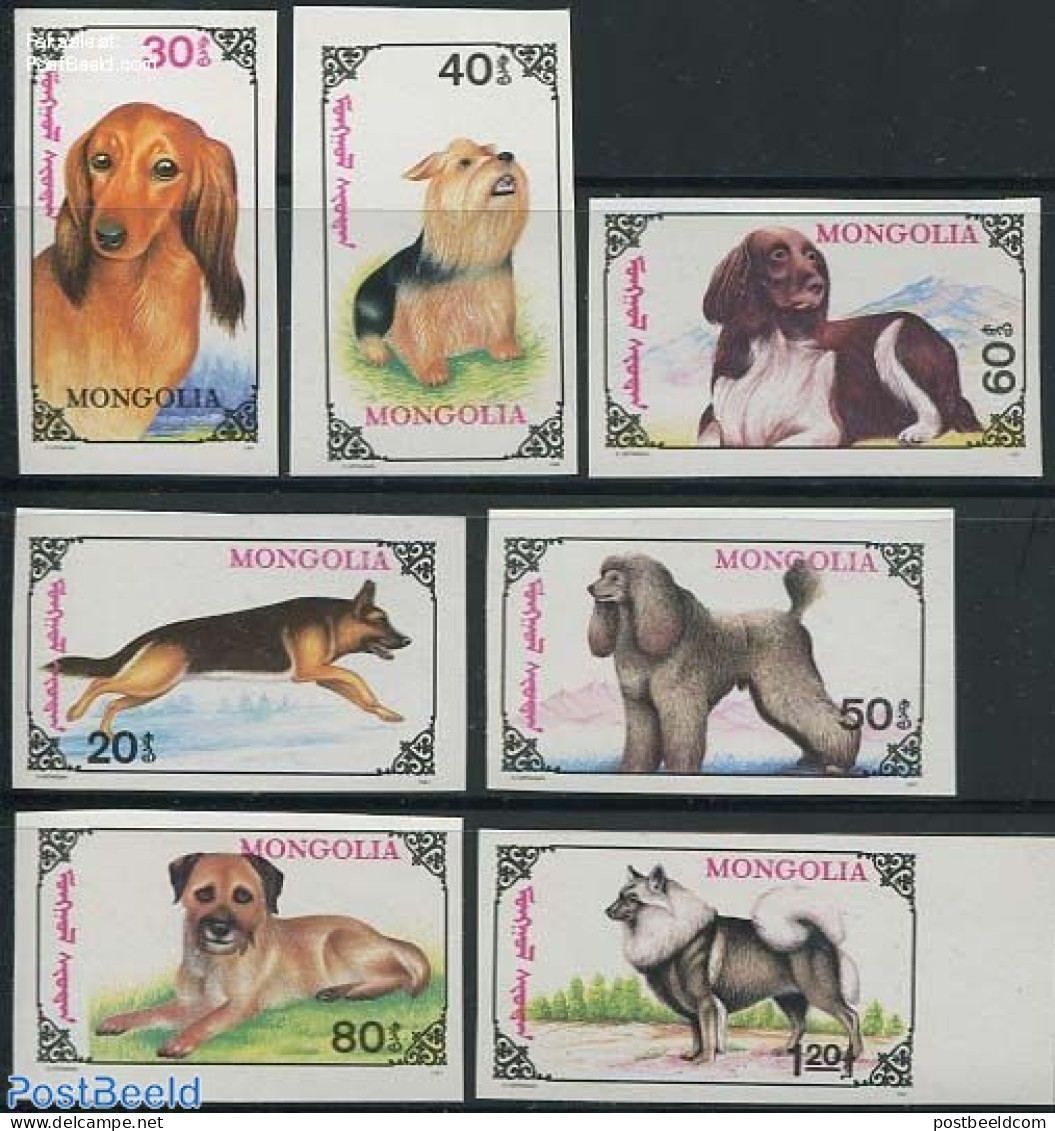 Mongolia 1991 Dogs 7v Imperforated, Mint NH, Nature - Dogs - Mongolia
