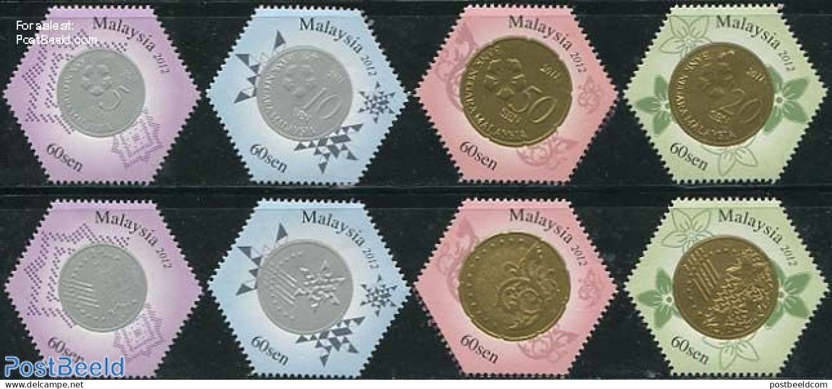 Malaysia 2012 Coins 8v, Mint NH, Various - Money On Stamps - Coins