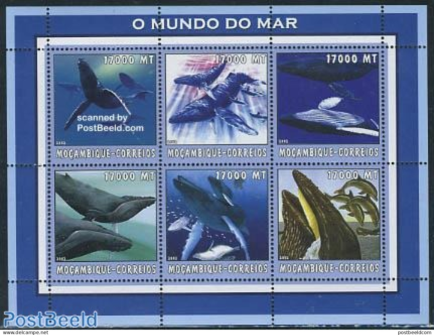 Mozambique 2002 Whales 6v M/s, Mint NH, Nature - Sea Mammals - Mosambik
