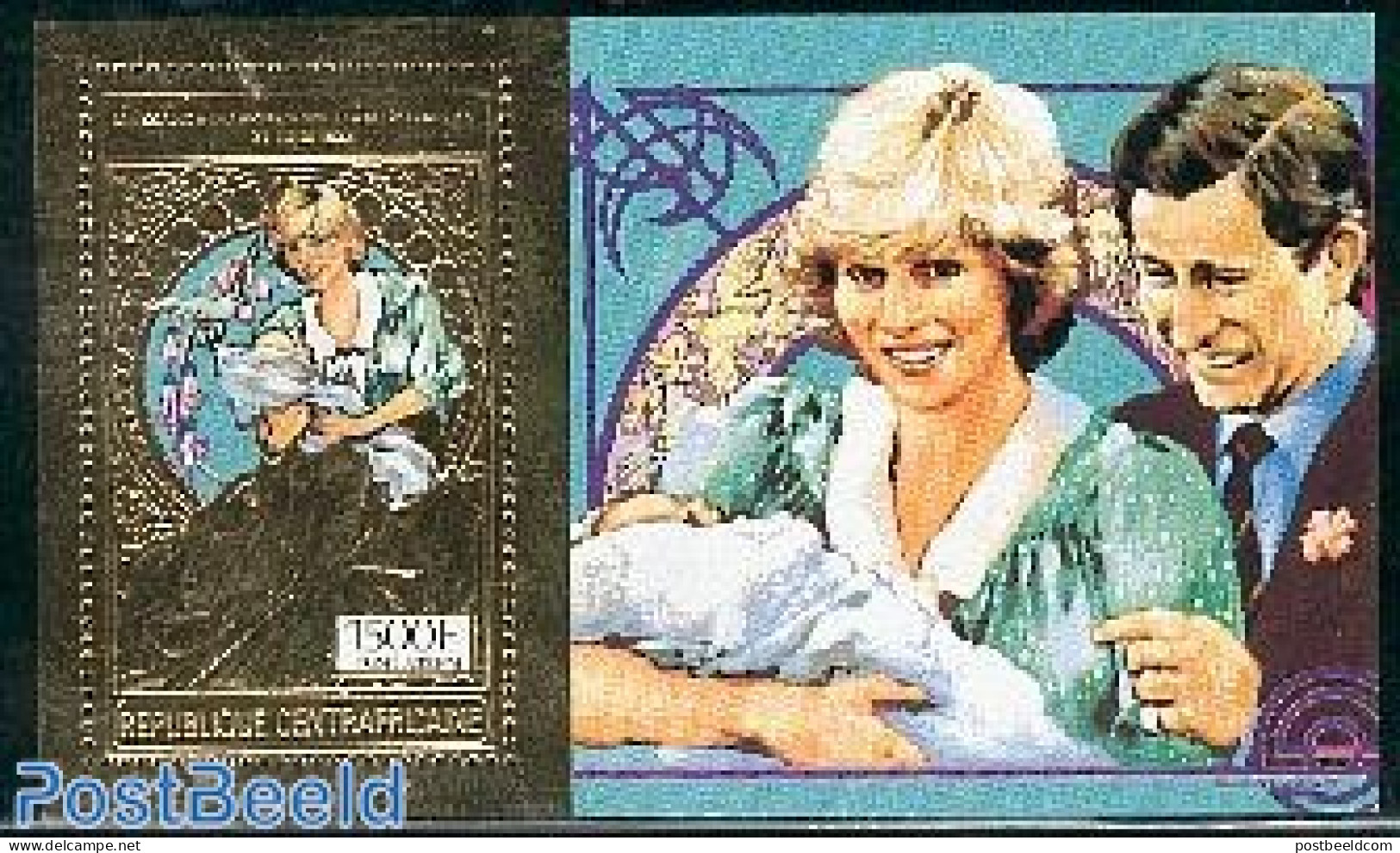 Central Africa 1983 Royal Baby S/s, Gold, Mint NH, History - Charles & Diana - Kings & Queens (Royalty) - Familias Reales