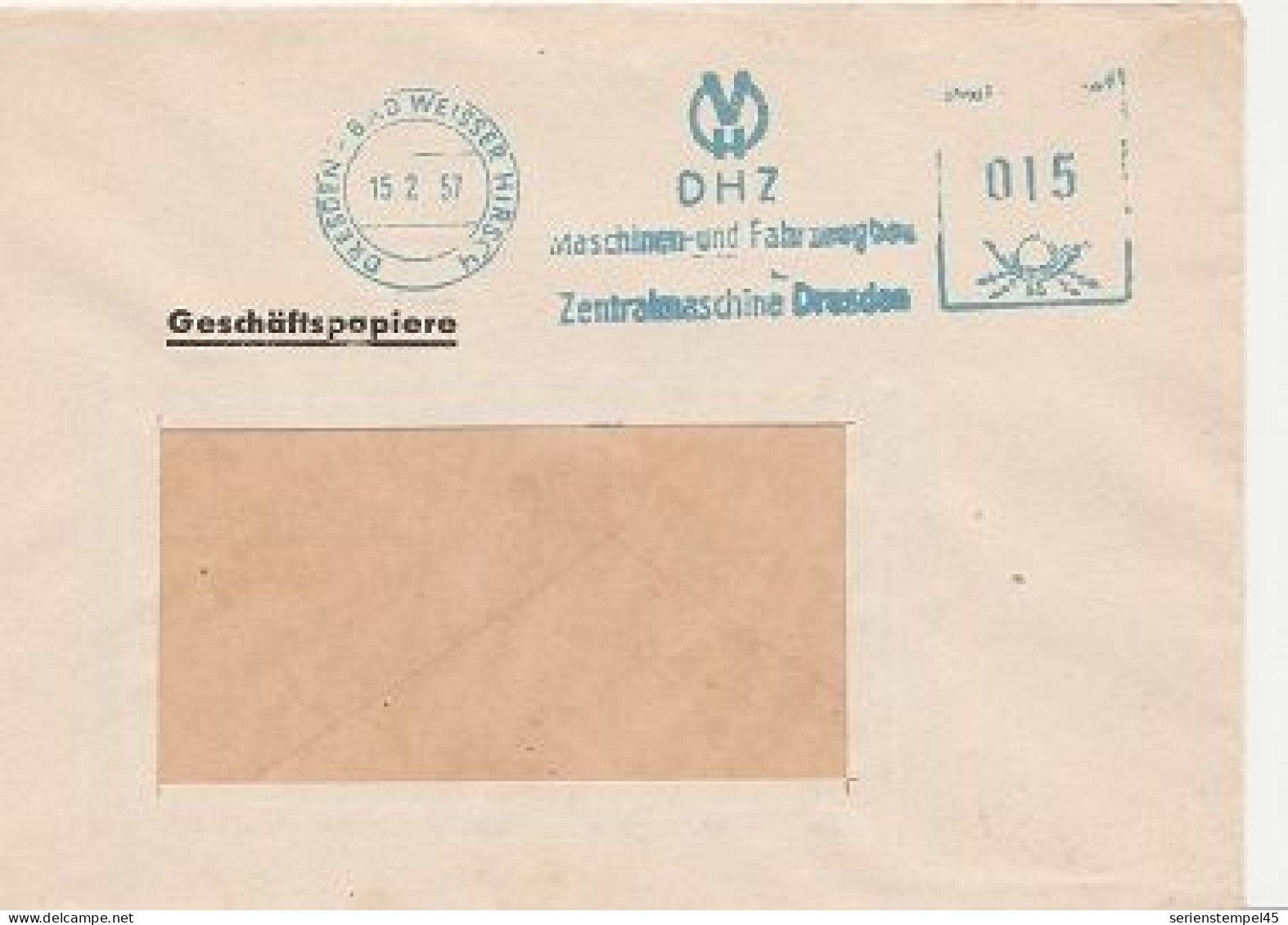 DDR Brief  Mit Freistempel Dresden Bad Weisser Hirsch 1957 Blau DHZ Maschinen Und Fahrzeugbau - Machines à Affranchir (EMA)