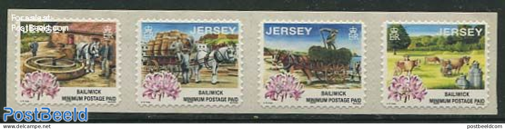 Jersey 2000 Tradional Labour 4v S-a (year 2000), Mint NH, Nature - Various - Cattle - Horses - Mills (Wind & Water) - Windmills