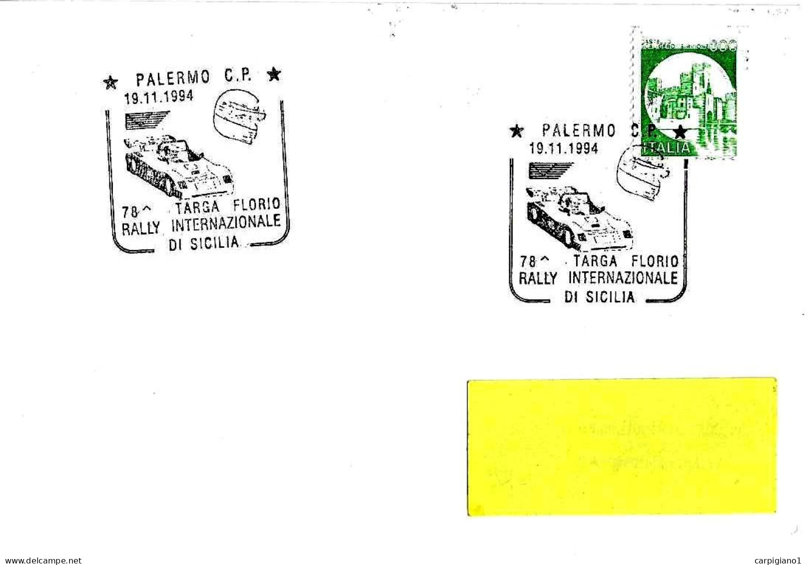 ITALIA ITALY - 1994 PALERMO 78° Rally Sicilia Targa Florio (auto Ferrari 312 P E Profilo Ignazio Giunti Con Casco) -9171 - 1991-00: Poststempel