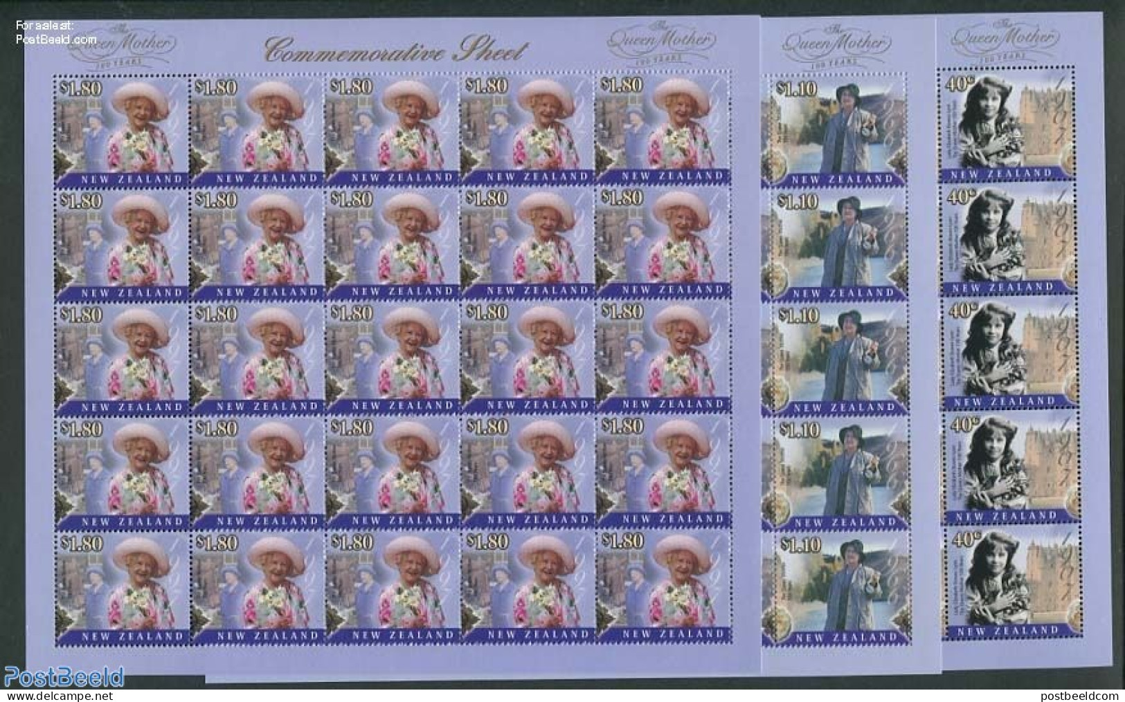 New Zealand 2000 Queen Mother 3 M/ss, Mint NH, History - Kings & Queens (Royalty) - Ungebraucht