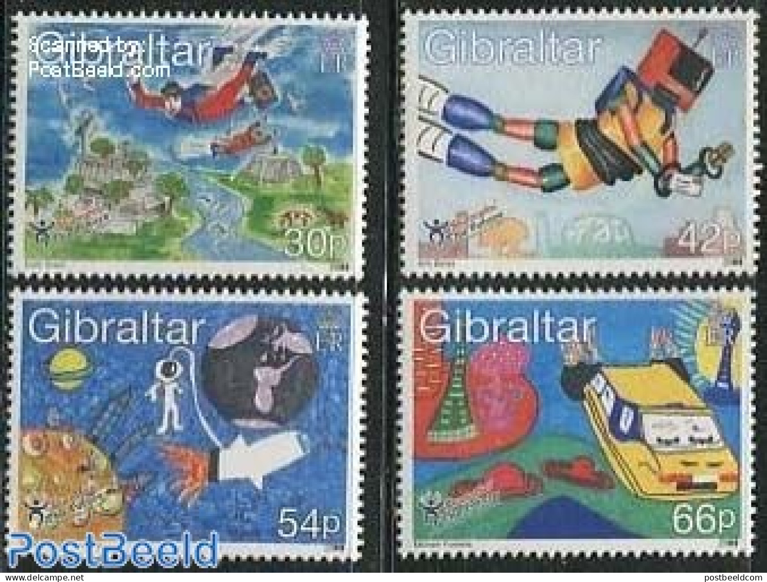 Gibraltar 2000 Future On Stamps 4v, Mint NH, Art - Children Drawings - Gibilterra