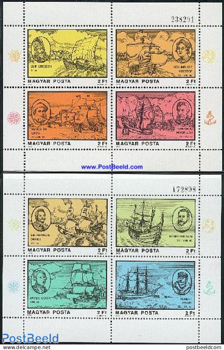 Hungary 1978 Navigators & Explorers 2 S/s, Mint NH, History - Transport - Explorers - Ships And Boats - Unused Stamps