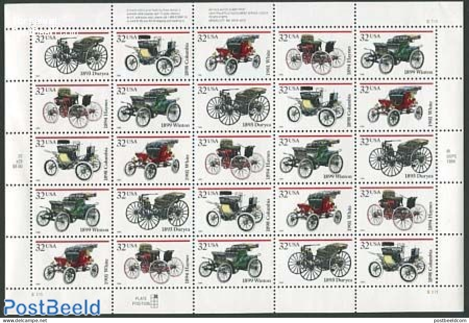 United States Of America 1995 Vintage Cars M/s, Mint NH, Transport - Automobiles - Unused Stamps