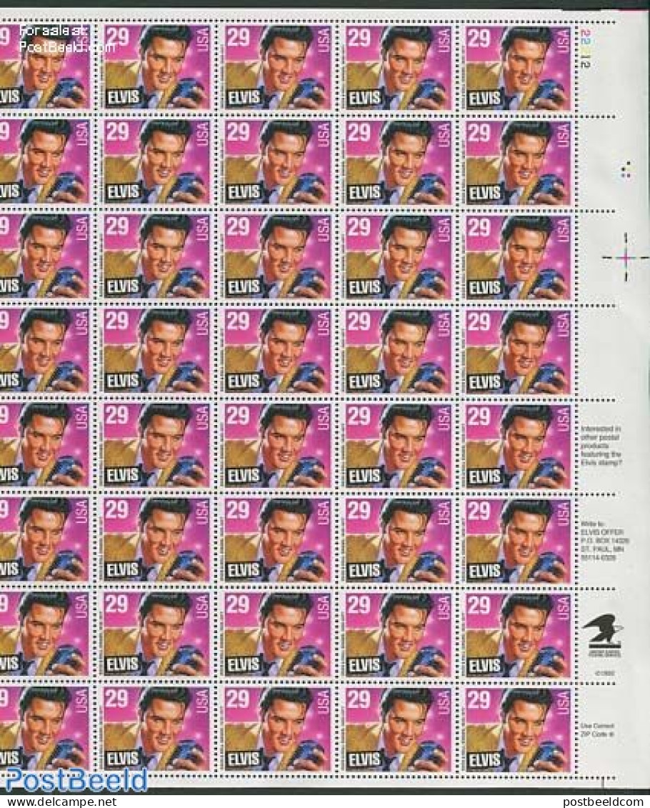 United States Of America 1993 Elvis Presley Sheet, Mint NH, Performance Art - Elvis Presley - Music - Popular Music - Ungebraucht