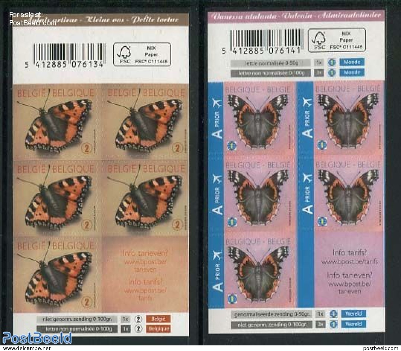 Belgium 2013 Butterflies 2 Foil Booklets, Mint NH, Nature - Butterflies - Stamp Booklets - Nuovi