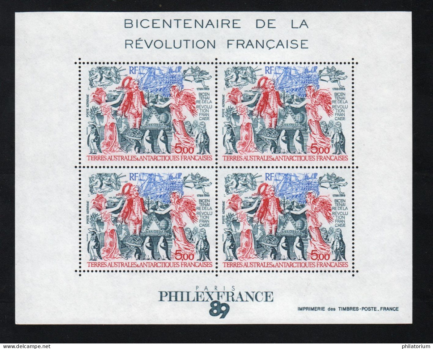 TAAF, **,  Yv BF 1, Mi BL 1, SG MS 257, Bicentenaire De La Révolution Française, - Blocks & Kleinbögen