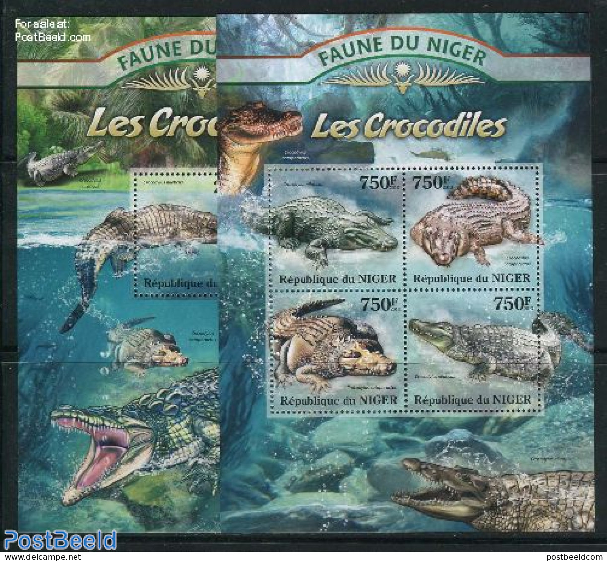 Niger 2013 Crocodiles 2 S/s, Mint NH, Nature - Animals (others & Mixed) - Crocodiles - Reptiles - Níger (1960-...)