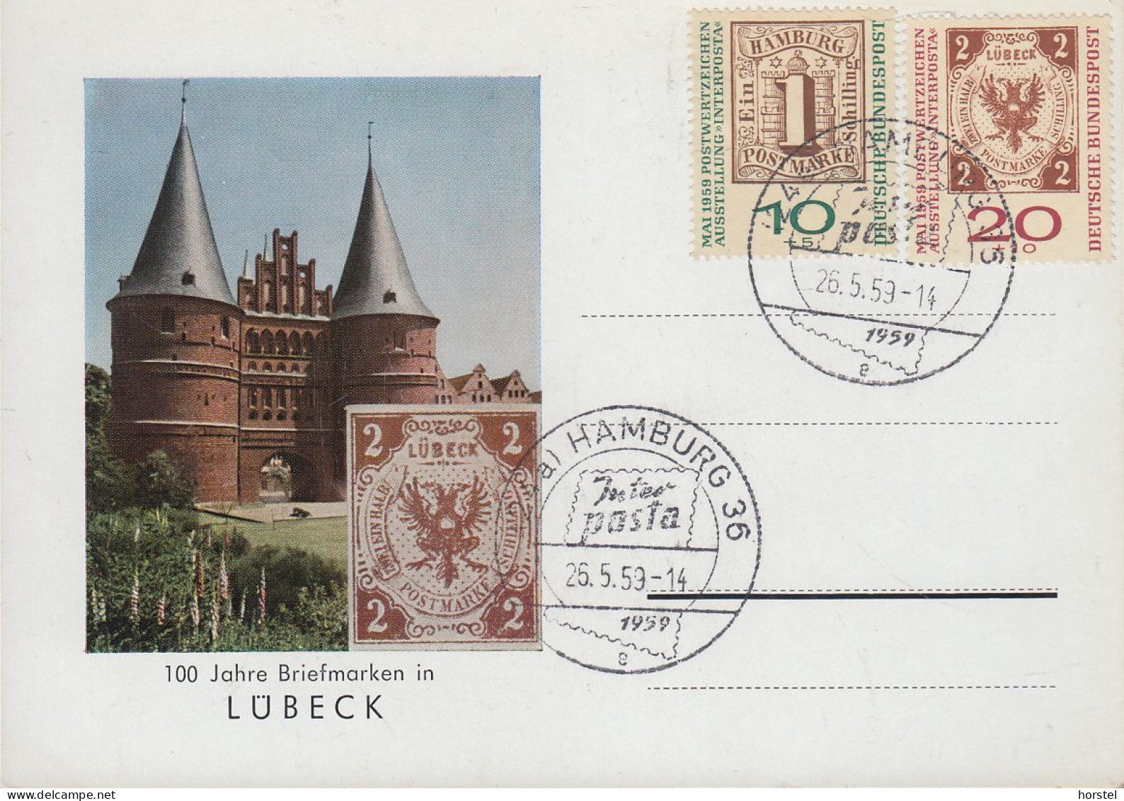 Deutschland - Mi.310+311 Karte Internationale Postwertzeichenausstellung Interposta  HAMBURG 26.05.1959 - Lübeck - 1948-1960